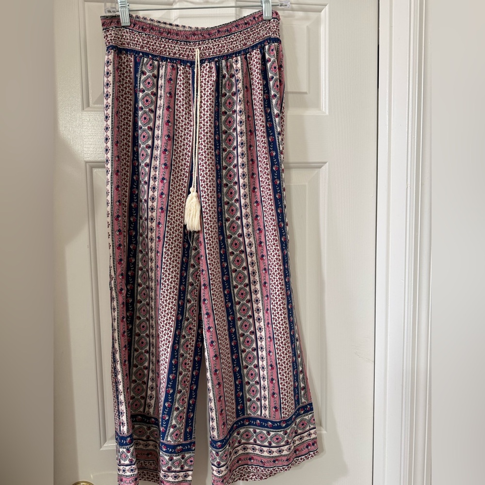 Wide Leg Printed Palazzo Pants in Pink and Navy